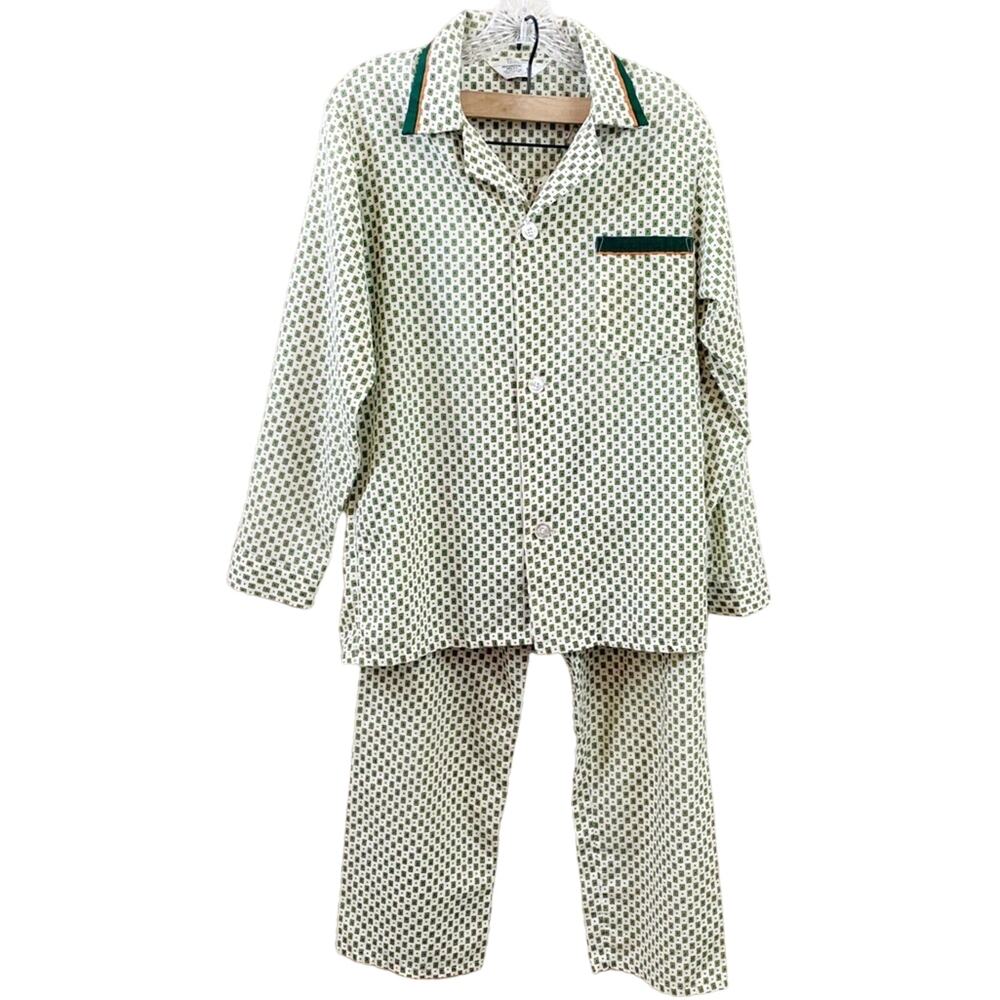Vintage Sears Paisley/Dotted White/Green 2 Piece Pajama Set